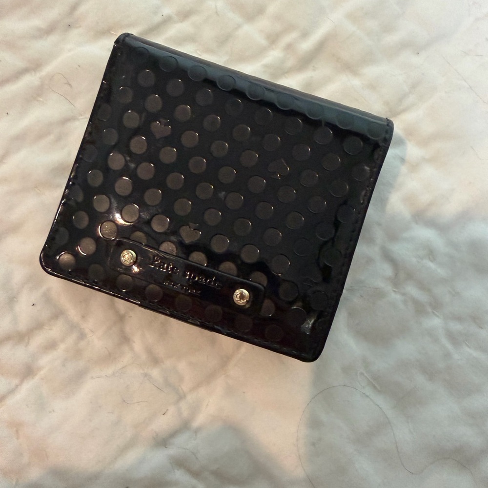 kate spade black patent polka dot bi-fold wallet